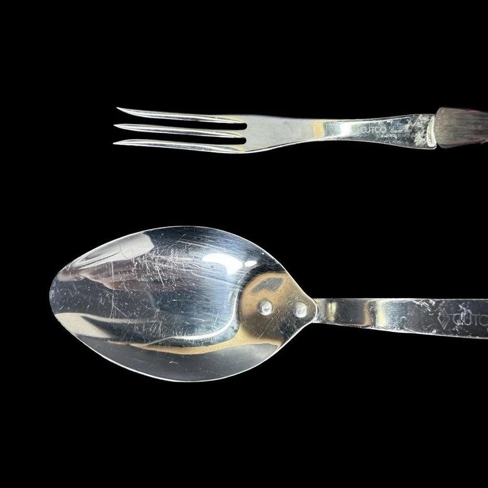 Cutco Serving Set‎ Spoon 17KI and Carving Fork 1726 KI Brown Swirl Handle